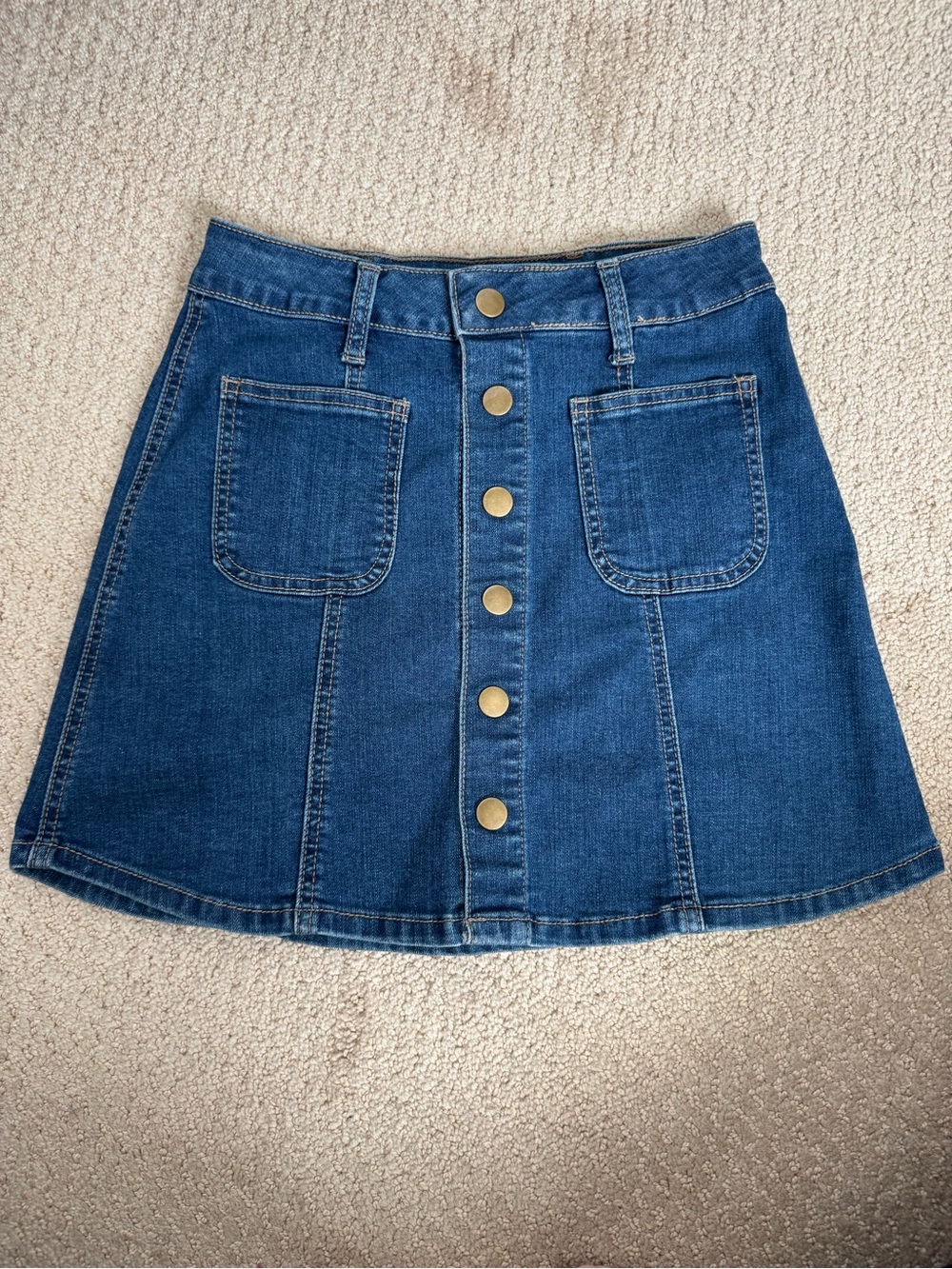 Altar'd State Dark Blue Button-Front Denim Mini Skirt
